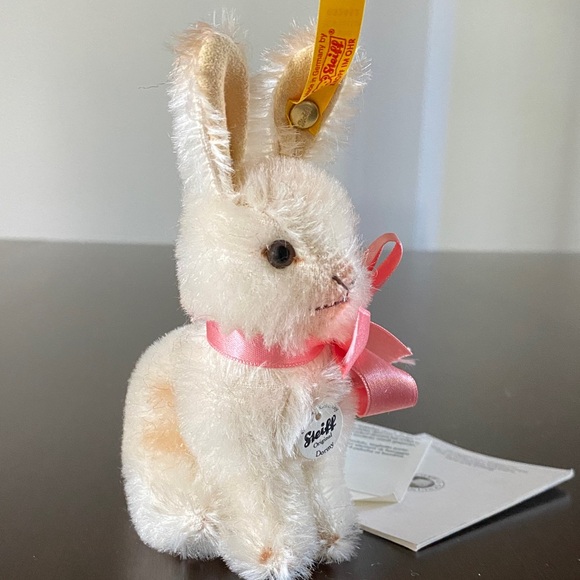 White Steiff Dormy Rabbit with Pink Bow - 032462